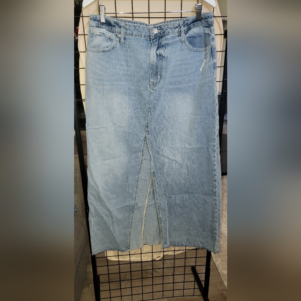 RSQ Denim Midi Skirt with Front Slit Size 32